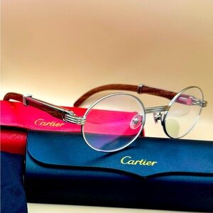 😎 👓 CARTIER GIVERNY UNISEX 53-22 Platinum/Gold Frames w/ Rosewood Temples ~